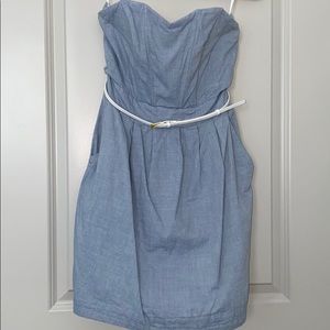 Fun Light Blue Strapless Dress w Pockets & Belt
